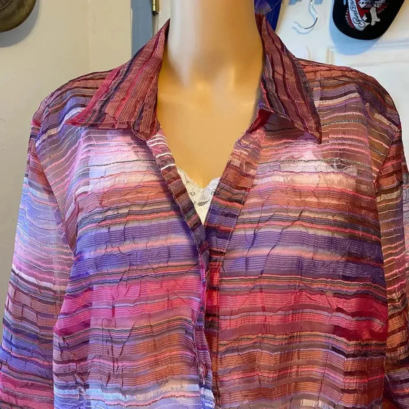 Elements Sexy Mesh  Button Down Multicolor shirt Blouse Women Size XL - Picture 5 of 6